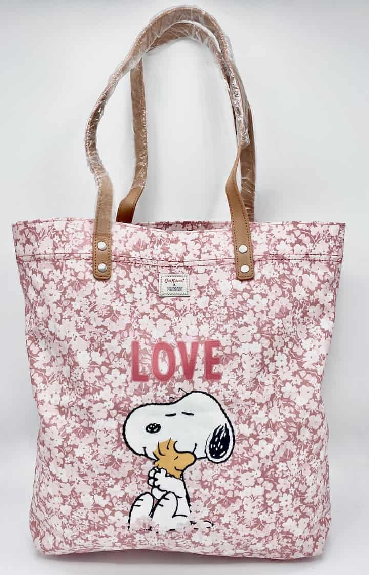 Cath Kidston Peanuts Snoopy Pink Love Tote Bag Large Leather Handbag Front