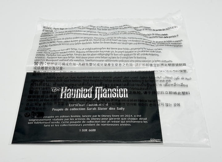Disney Haunted Mansion Sarah Sally Slater Limited Edition Doll Certificate Back