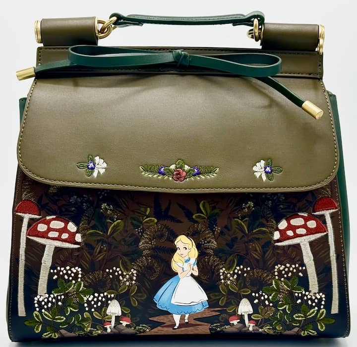 Loungefly Alice in Wonderland Mushrooms Crossbody Bag Disney Handbag Front Full View Without Strap