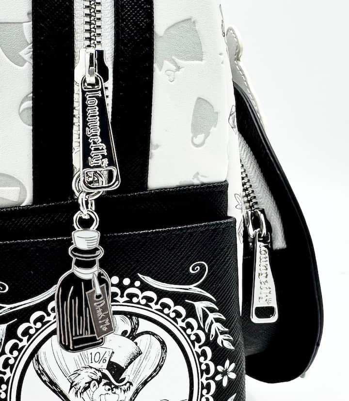 Loungefly Alice in Wonderland Sketch Mini Backpack Black White Bag Zips
