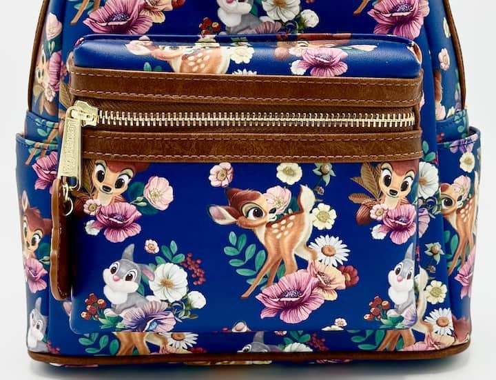 Loungefly Bambi Mini Backpack 707 Street Disney Bag Blue Floral Front Pocket