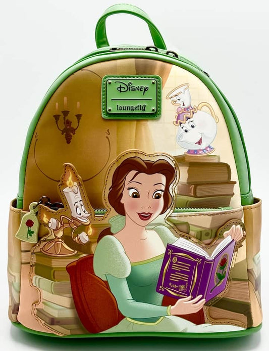 Loungefly Belle Library Mini Backpack Beauty and the Beast Book Bag Front Full View