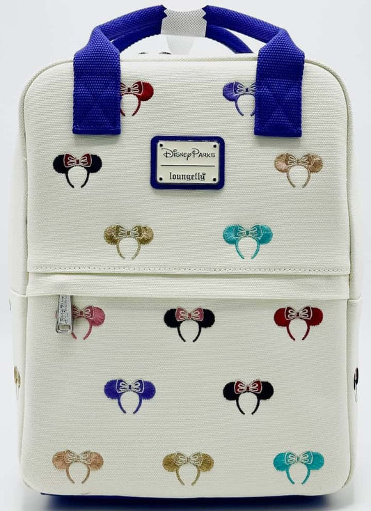Loungefly Disney Parks Minnie Mouse Ears Headband Canvas Mini Backpack Front Full View