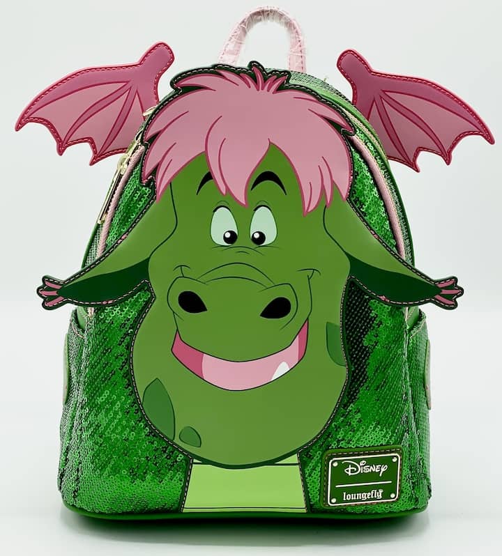 Loungefly Elliot Sequin Mini Backpack Disney Pete's Dragon Bag Front Face Applique With Full Wings