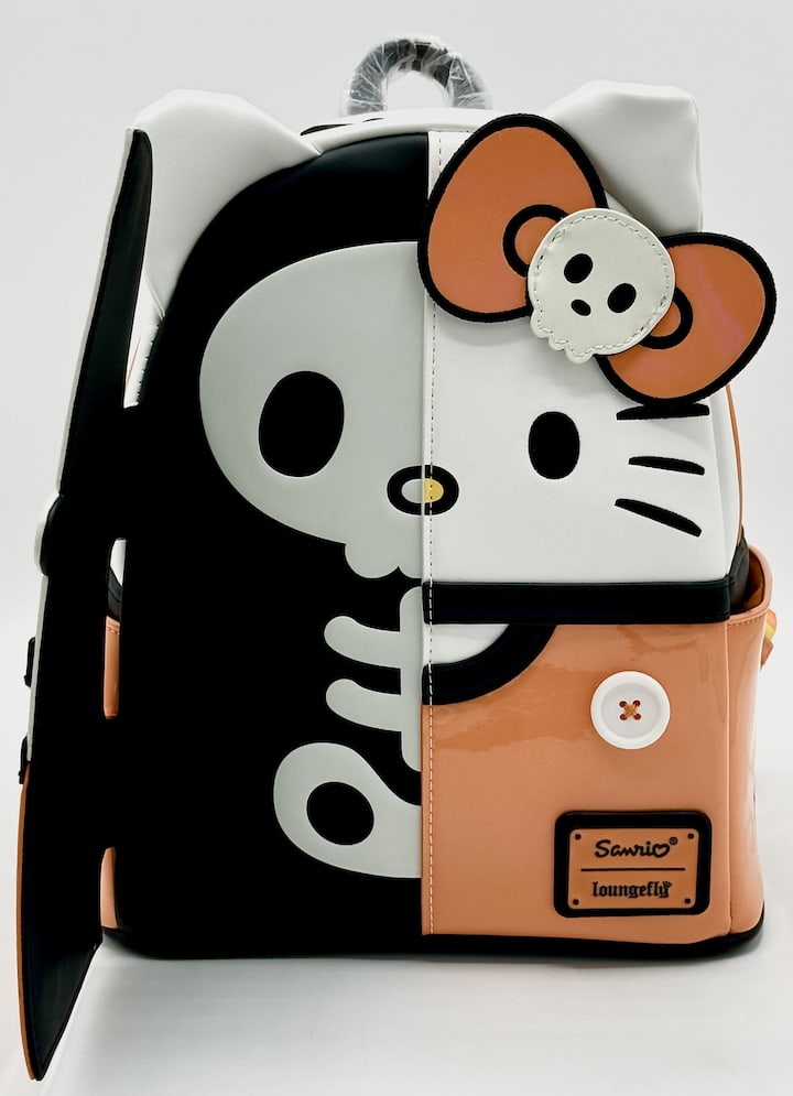 Loungefly Hello Kitty Skeleton Mini Backpack Sanrio NYCC 2024 Bag Front Full View Flap Open