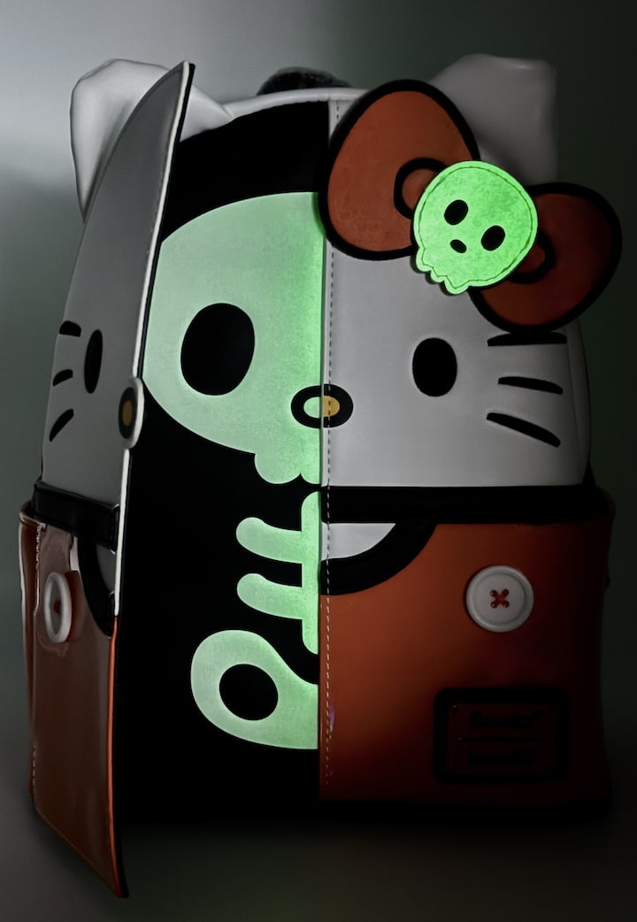 Loungefly Hello Kitty Skeleton Mini Backpack Sanrio NYCC 2024 Bag Front Glow In The Dark Effect