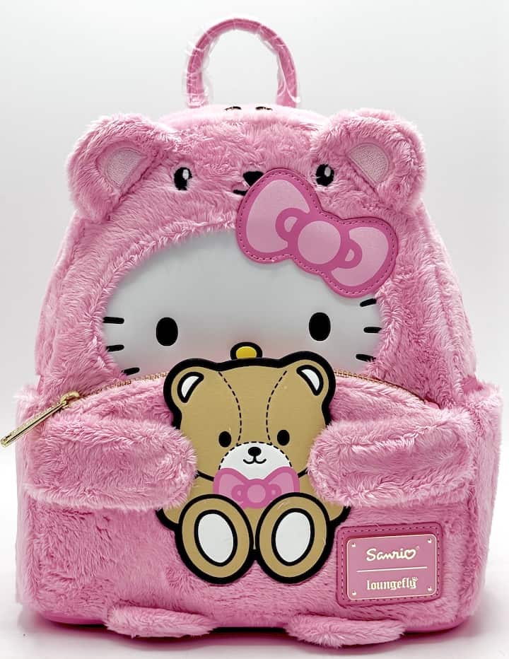 Loungefly Hello Kitty Teddy Bear Mini Backpack Sanrio Plush Bag Front Full View