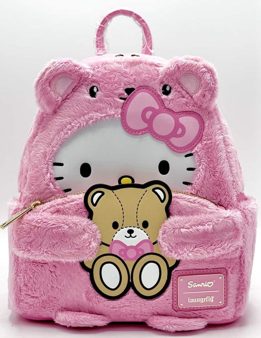 Loungefly Hello Kitty Teddy Bear Mini Backpack Sanrio Plush Bag Front Full View