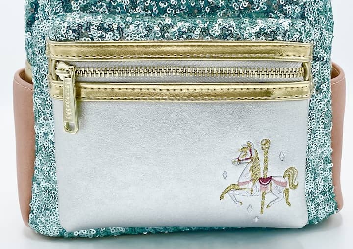 Loungefly King Arthur Carousel MMMA Minnie Mouse Main Attraction Bag Front Pocket Horse Embroidery