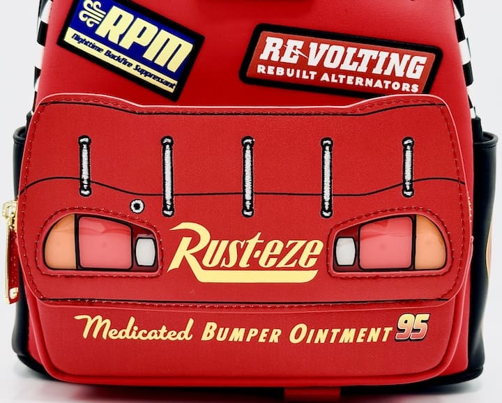 Loungefly Lightning McQueen Rusteze Mini Backpack Cars Light Up Bag Front Bottom