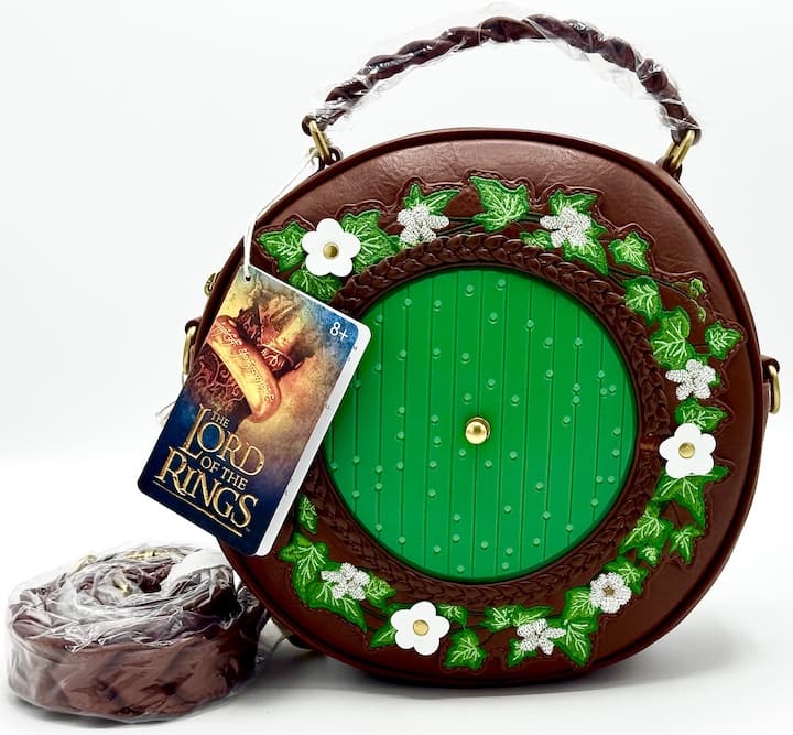 Loungefly Lord of the Rings Crossbody Hobbit Door Handbag Front Full View With Strap