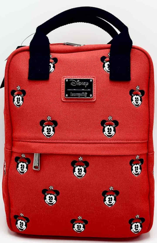 Loungefly Minnie Mouse Canvas Mini Backpack Disney Embroidered Bag Front Full View