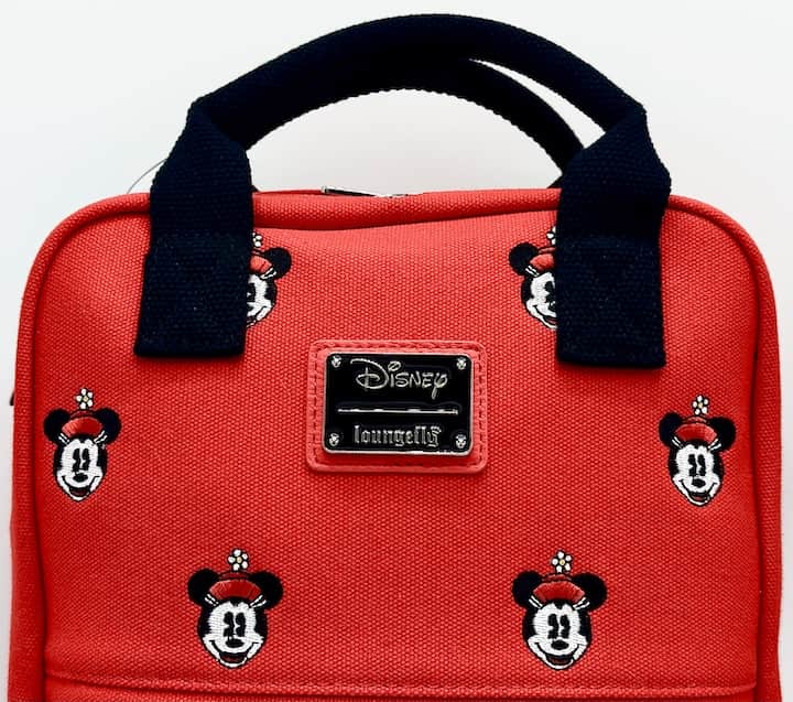 Loungefly Minnie Mouse Canvas Mini Backpack Disney Embroidered Bag Front Logo