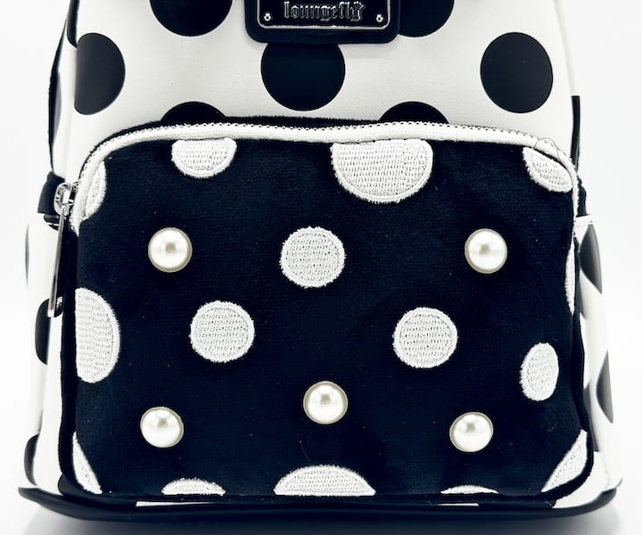 Loungefly Minnie Mouse Polka Dot Pearl Mini Backpack Disney Bag Front Pocket