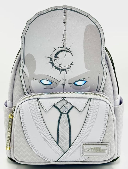 Loungefly Mr Knight Mini Backpack Disney Marvel Moon Knight Bag Front Full View Eyes Light On