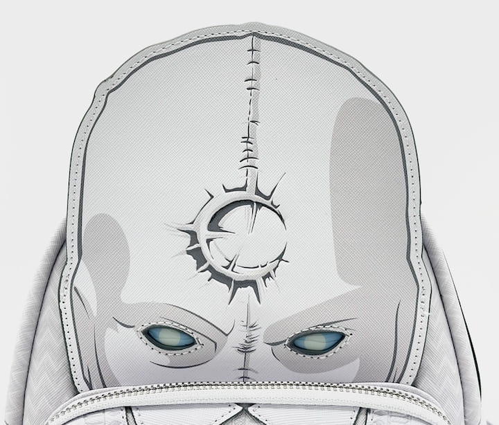 Loungefly Mr Knight Mini Backpack Disney Marvel Moon Knight Bag Front Head Applique Eyes Light Off