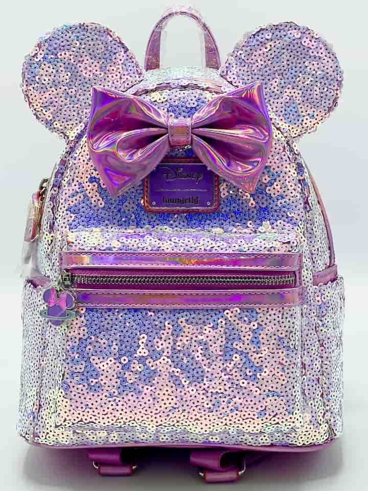 Loungefly Planet Minnie Mouse Mini Backpack Disney Sequin Bag Front Full View