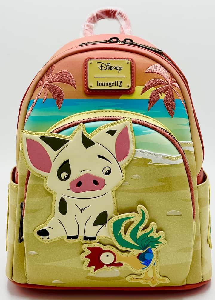 Loungefly Pua and Hei Hei Sunset Mini Backpack Disney Moana Bag Front Full View Moveable Part