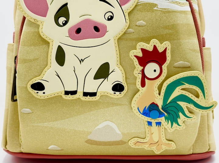 Loungefly Pua and Hei Hei Sunset Mini Backpack Disney Moana Bag Front Rooster Applique