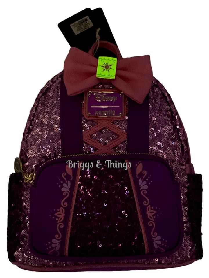 Loungefly Rapunzel Sequin Mini Backpack Disney Princess Tangled Bag Glow In The Dark Effect