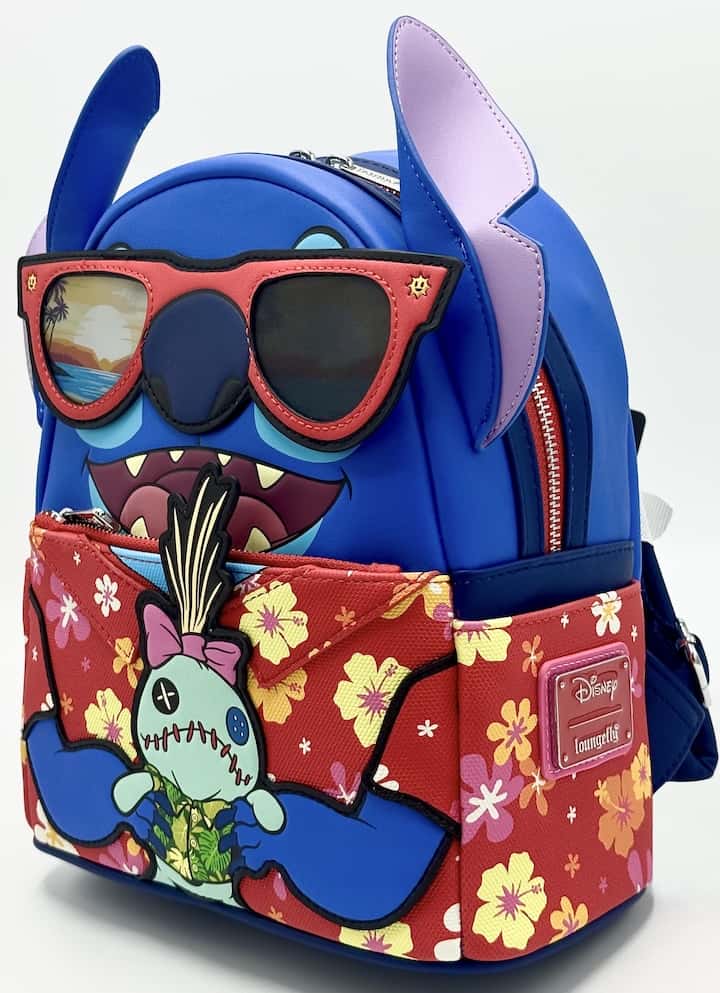 Loungefly SDCC Stitch Vacation Mini Backpack Lenticular Sunglasses Bag Front Lenticular Effect Left