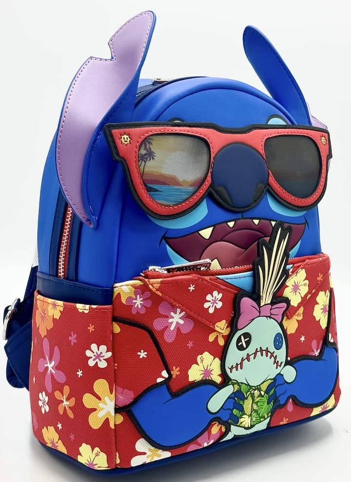 Loungefly SDCC Stitch Vacation Mini Backpack Lenticular Sunglasses Bag Front Lenticular Effect Right