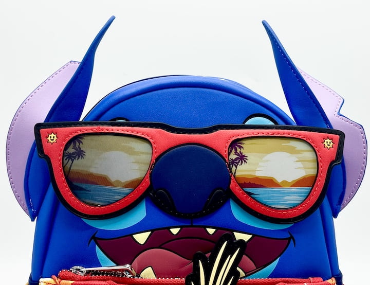 Loungefly SDCC Stitch Vacation Mini Backpack Lenticular Sunglasses Bag Front Sunglasses