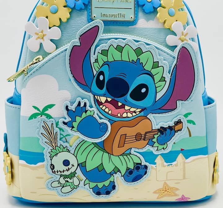 Loungefly Stitch and Scrump Beach Mini Backpack Disney Parks Bag Front Pocket