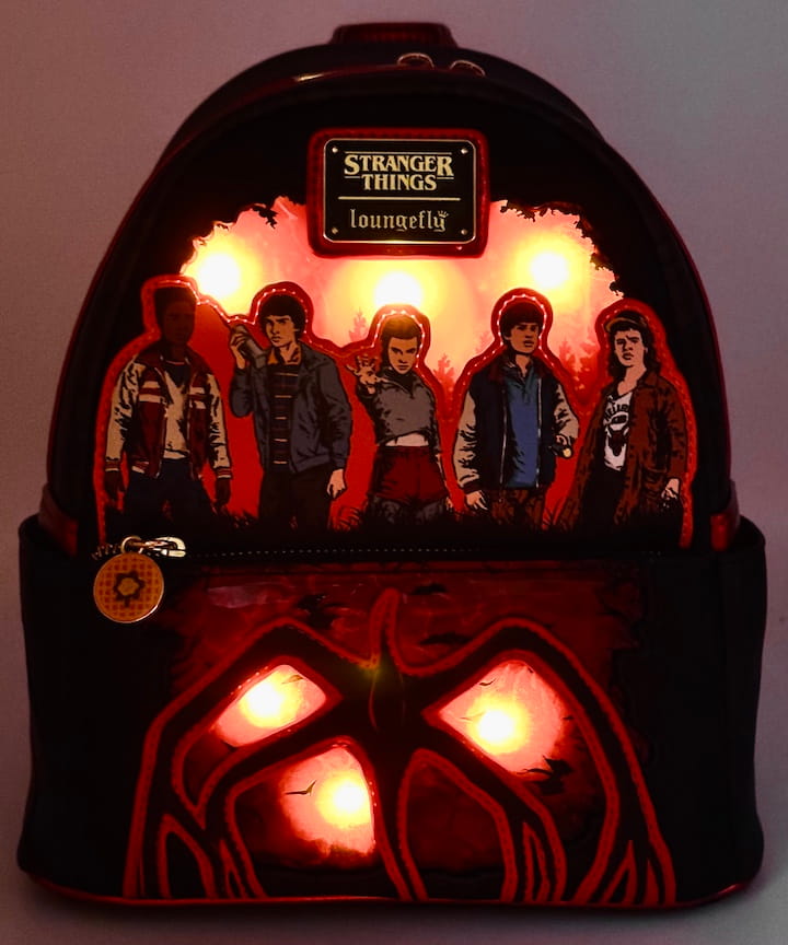 Loungefly Stranger Things Light Up Mini Backpack Season 5 Bag Front Full View Light Up Effect