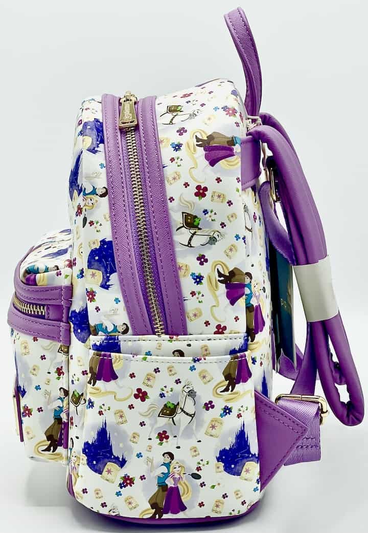 Loungefly Tangled AOP Mini Backpack Disney Rapunzel Flynn Castle Bag Left Side