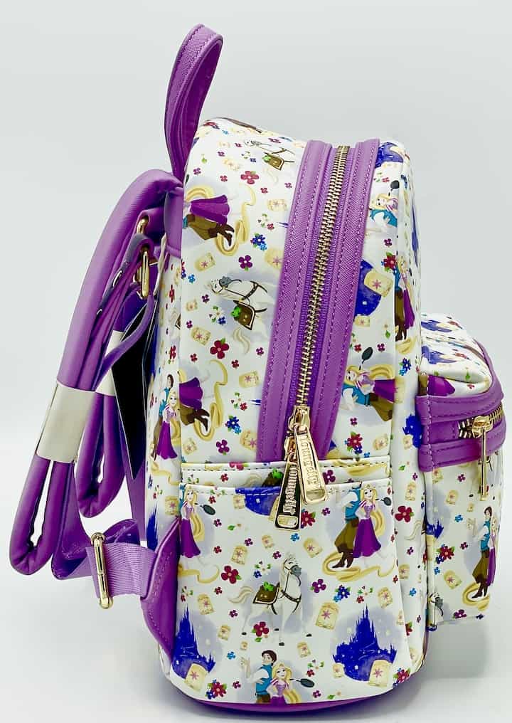 Loungefly Tangled AOP Mini Backpack Disney Rapunzel Flynn Castle Bag Right Side