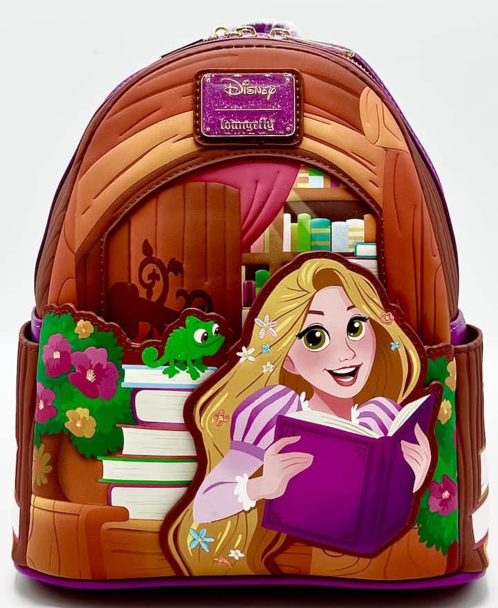 Loungefly Tangled Books Mini Backpack Disney Rapunzel Pascal Bag Front Full View