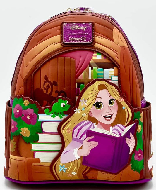 Loungefly Tangled Books Mini Backpack Disney Rapunzel Pascal Bag Front Full View