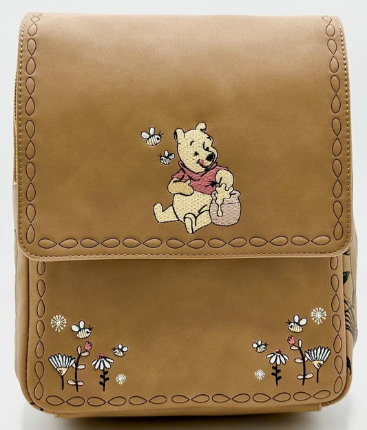 Loungefly Winnie the Pooh Satchel Mini Backpack Embroidered Floral Bag Front Full View