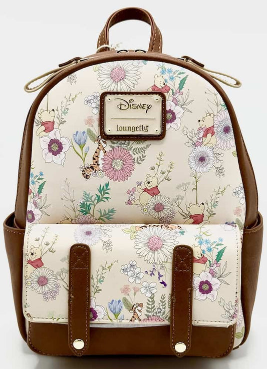 Loungefly Winnie the Pooh & Tigger Floral Mini Backpack Disney Bag Front Full View