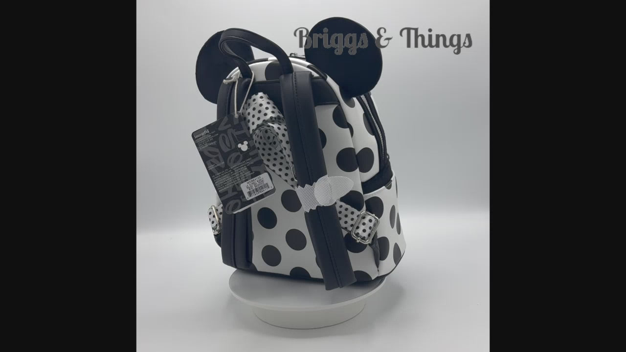 Loungefly Minnie Mouse Polka Dot Pearl Mini Backpack Disney Bag Video