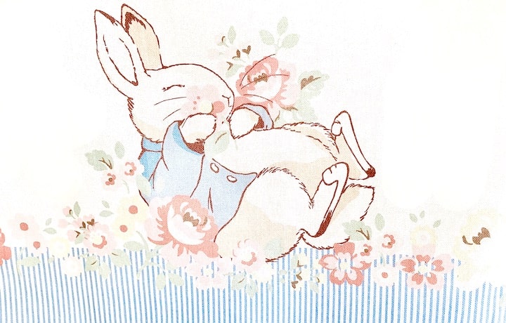 Cath Kidston Peter Rabbit Beatrix Potter Tea Towel Dish Cloth Front Close Up