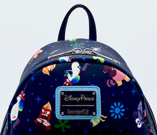 Loungefly Inside Out Mini Backpack Disney Parks Pixar AOP Bag Front Enamel Logo