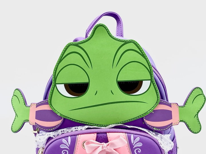 Loungefly Pascal Mini Backpack Disney Princess Tangled Rapunzel Bag Front Face Applique