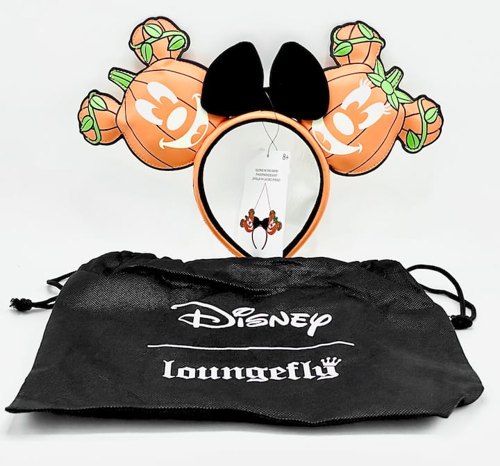 Mickey Mouse Pumpkin Ears Mick-O-Lantern Headband Loungefly Disney Front With Dust Bag
