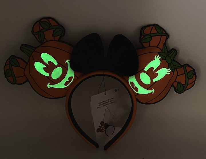 Mickey Mouse Pumpkin Ears Mick-O-Lantern Headband Loungefly Disney Glow In The Dark Effect