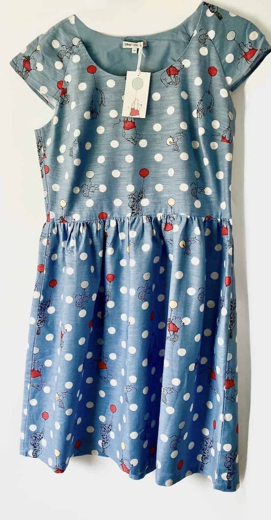 Cath Kidston Disney Winnie the Pooh Dress Blue Polka Dot Spot Front With Tag