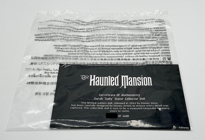 Disney Haunted Mansion Sarah Sally Slater Limited Edition Doll Certificate Front