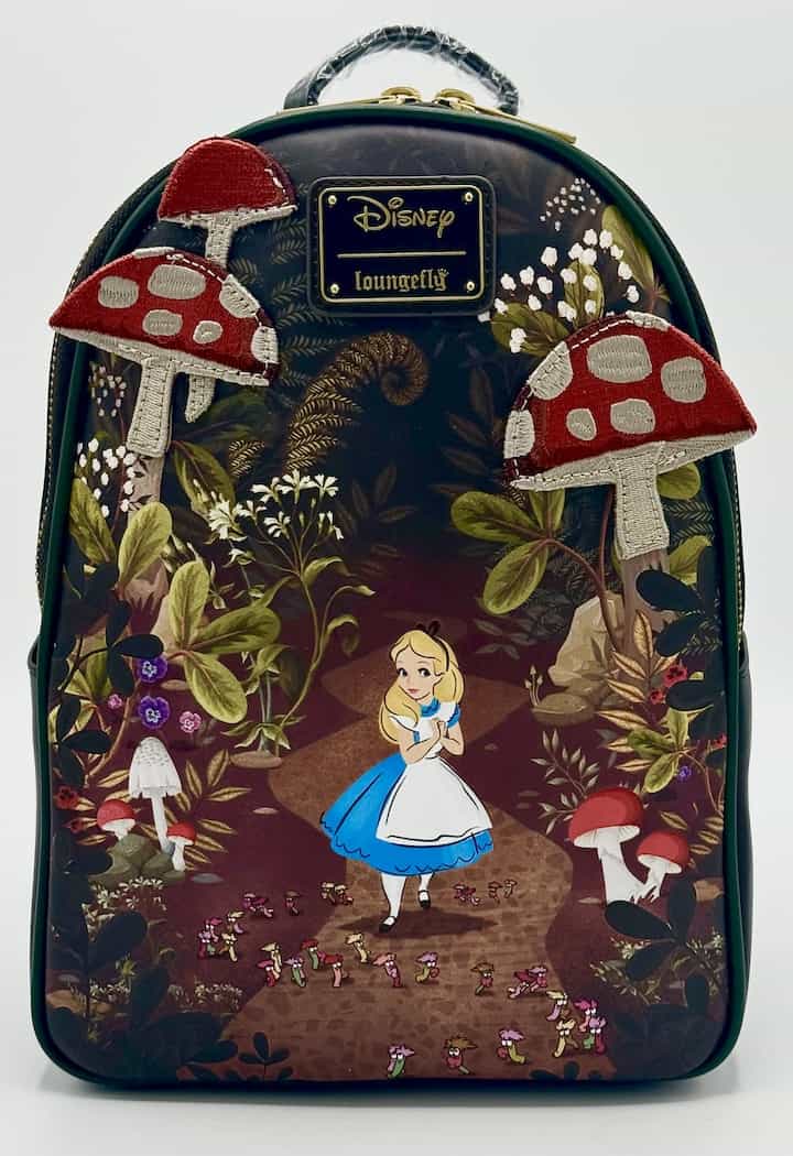 Loungefly Alice in Wonderland Mushrooms Mini Backpack Disney Bag Front Full View