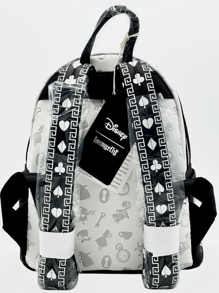 Loungefly Alice in Wonderland Sketch Mini Backpack Black White Bag Straps