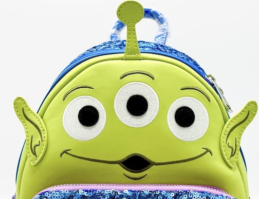 Loungefly Alien Sequin Mini Backpack Disney Pixar Toy Story Bag Front Head