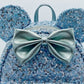 Loungefly Arendelle Aqua Mini Backpack Frozen Blue Sequin Disney Bag Front Bow And Ears Appliques