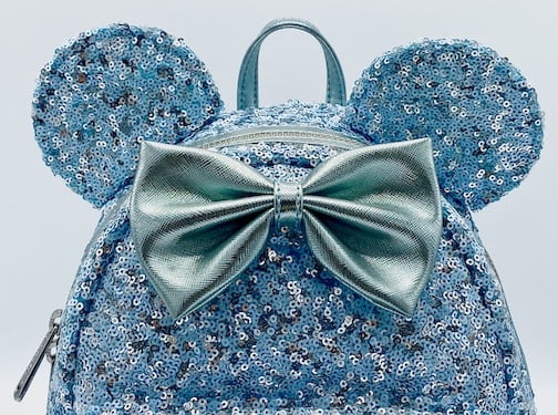 Loungefly Arendelle Aqua Mini Backpack Frozen Blue Sequin Disney Bag Front Bow And Ears Appliques