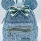 Loungefly Arendelle Aqua Mini Backpack Frozen Blue Sequin Disney Bag Front Full View