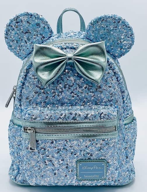 Loungefly Arendelle Aqua Mini Backpack Frozen Blue Sequin Disney Bag Front Full View